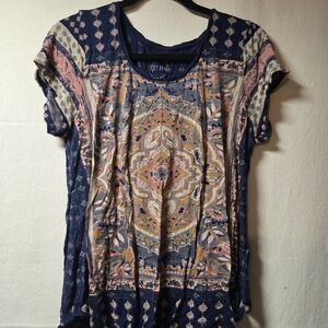 Lucky Brand Navy and Pink Boho Top